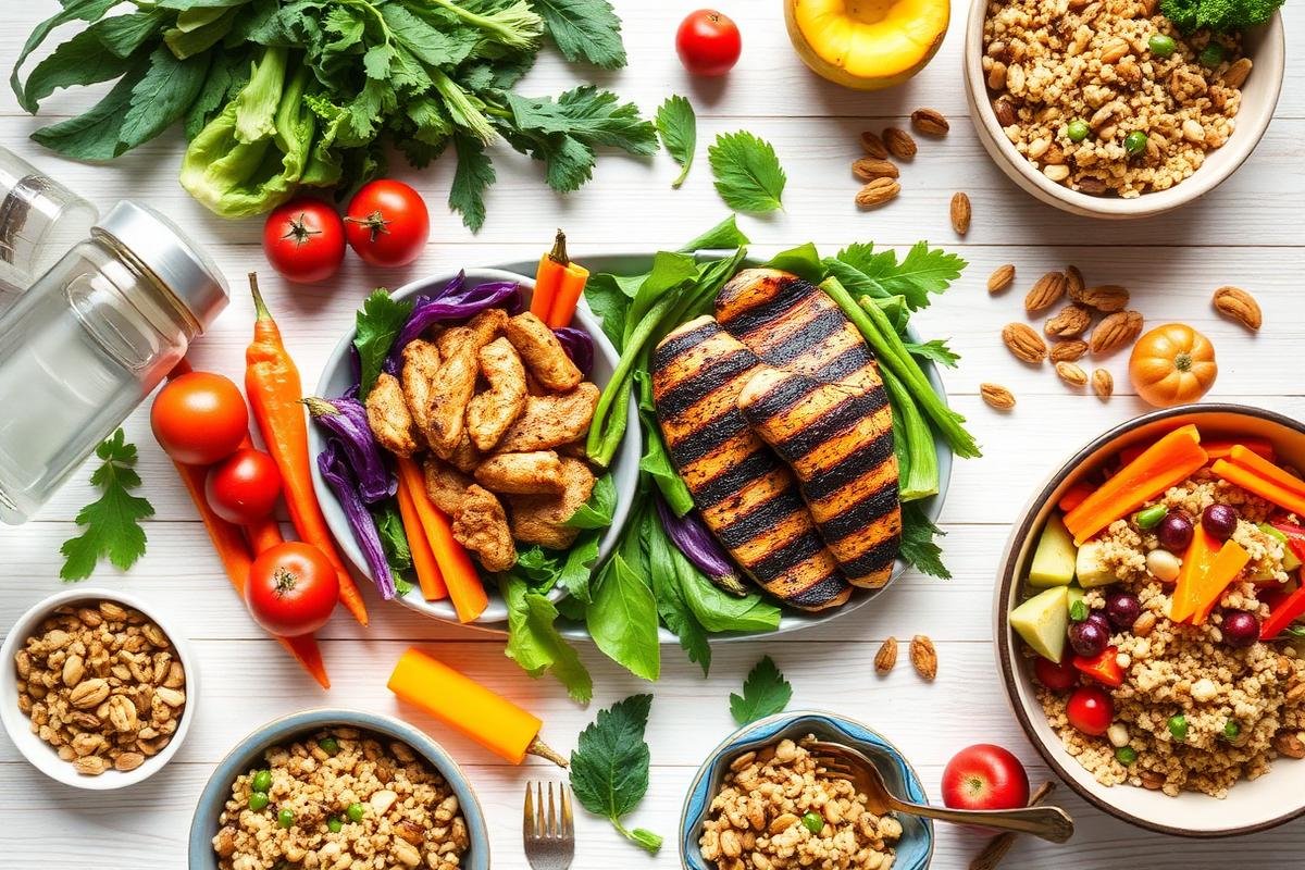 Healthy balanced meals with vegetables, grains, and protein